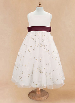 Azazie Pollie Flower Girl Dresses Ivory Cabernet A-Line Bow Tulle Dress image11