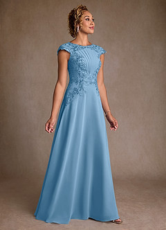 Azazie Christi Mother of the Bride Dresses Steel Blue A-Line Lace Chiffon Dress image3