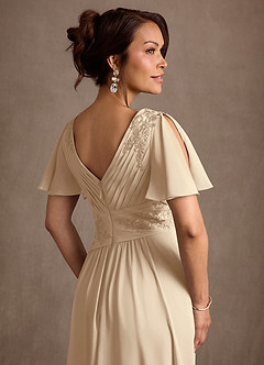 Azazie Hilary vestidos de madre de la novia Vestido Champán de Gasa de Corte en A con Plisado image6