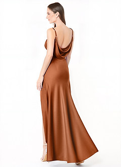 Azazie Alaija Bridesmaid Dresses Copper Mermaid Side Slit Stretch Satin Dress image1