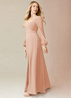Azazie Leonia Bridesmaid Dresses English Rose A-Line Long Sleeve Chiffon Dress image4