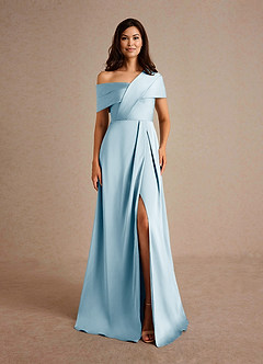 Azazie Milton Mother of the Bride Dresses Sky Blue A-Line Pleated Stretch Satin Dress image7
