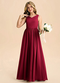 Azazie Hathaway Junior Burgundy A-Line Bow Chiffon Dress image5