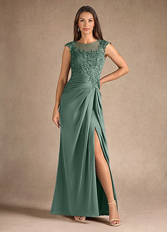 Azazie Santa Barbara Mother of the Bride Dresses Eucalyptus Sheath Pleated Stretch Satin Dress image5