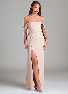 Azazie Amyra Bridesmaid Dresses Rose Petal Sheath Off the Shoulder Chiffon Convertible Dress image3