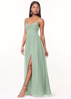 Azazie Zeya Bridesmaid Dresses Agave A-Line V-Neck Pleated Chiffon Dress image4