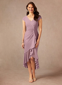 Azazie Renetta Mother of the Bride Dresses Dusty Rose Sheath V-Neck Pleated Mesh Dress image4