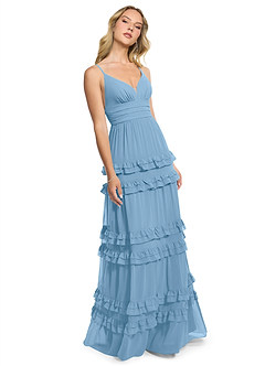 Azazie Rachel Bridesmaid Dresses Steel Blue A-Line Chiffon Dress image3
