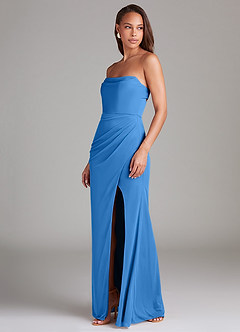 Azazie Leonis Jurken voor bruidsmeisjes Converteerbaar Jurk van Mesh met Kolom Strapless Blauwe Gaai image3