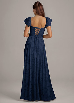 Azazie Aricella Robes de demoiselle d'honneur Robe Trapèze en Blumen-Burnout Corset Bleu Marine Foncé image5