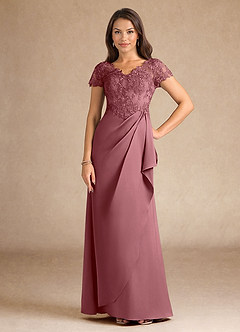 Azazie Santa Ana Mother of the Bride Dresses Desert Rose A-Line Lace Stretch Satin Dress image1