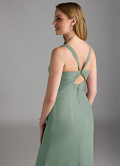 Azazie Mero Vestidos de damas de honor Vestido de Salvia Plateada de Gasa de Corte Recto con Plisado image4