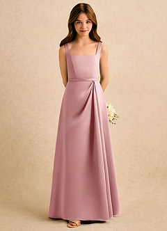 Azazie Emiko Girls Formal Abiti da Ragazza di Fiori Abito A-Line in Raso Opaco Plissettato Rosa Polverosa image3