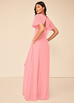 Azazie Kimber Bridesmaid Dresses Flamingo A-Line Flounce Sleeve Chiffon Dress image13