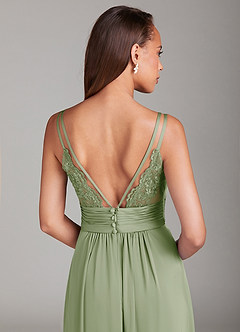 Azazie Maren Allure Bridesmaid Dresses Dusty Sage A-Line Lace Stretch Satin Dress image2