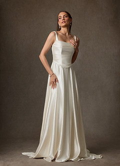Azazie Samira Wedding Dresses Antique White A-Line Square Neckline Charmeuse Dress image6