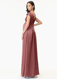 Azazie Allessia Maternity Bridesmaid Dresses A-Line Pleated Stretch Satin Floor-Length Dress image4
