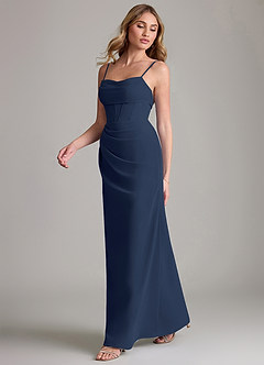 Azazie Mai Bridesmaid Dresses Dark Navy Sheath Pleated Chiffon Dress image4