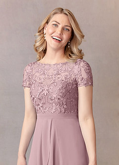 Azazie Mamie Mother of the Bride Dresses Dusty Rose A-Line Lace Chiffon Dress image5