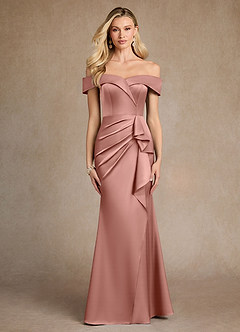 Azazie Laredo Mère de la mariée Robes Robe Sirène en Satin extensible Épaule décolletée Rosette image1