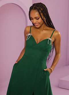 Barbie ♥ Azazie Jurken voor bruidsmeisjes Jurk van Chiffon met A-Lijn met Zakken Donkergroen image7