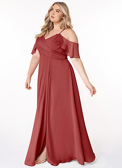 Azazie Dakota Bridesmaid Dresses Rust A-Line V-Neck Pleated Chiffon Dress image8