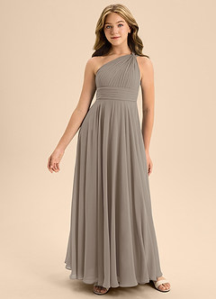 Azazie Charlize Junior Taupe A-Line Pleated Chiffon Dress image3