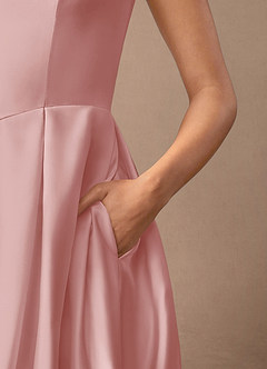 Azazie Fulton Moeder van de bruid jurken A-Lijn Jurk van Stretch Satijn Geplooid Poederroze image7