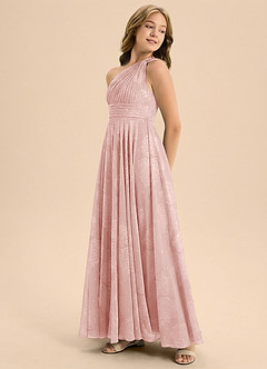 Azazie Charlize Junior Formal Linia A Pofałdowany Kwiatowe wypalenie Długość podłogi Młodsza druhna Sukienka image5