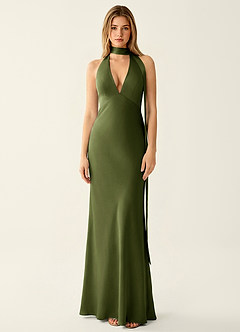 Wrenllien Olive Halter Satin Vacation Dress image3