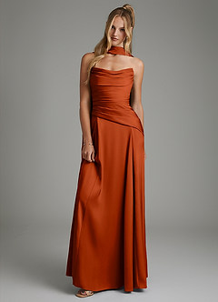 Azazie Gabriela Robes de demoiselle d'honneur Robe Trapèze en Satin extensible Corset Paprika image1