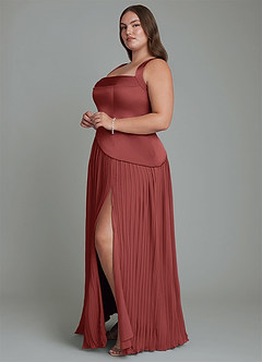 Azazie Stephanie Bridesmaid Dresses Terracotta A-Line Pleated Stretch Satin Dress image10