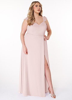 Azazie Everett Bridesmaid Dresses Blushing Pink A-Line V-neck Ruched Chiffon Dress image9