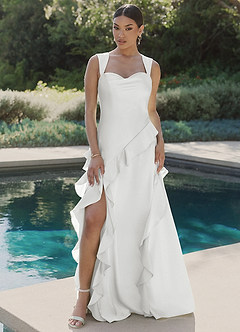 Azazie Sloane Bridesmaid Dresses White A-Line Sweetheart Neckline Stretch Satin Dress image4