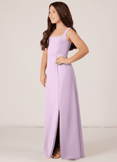 Azazie Renee Junior Frosted Lilac A-Line Side Slit Chiffon Dress image3