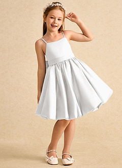 Azazie Davine Flower Girl Dresses White A-Line Spaghetti Strap Matte Satin Dress image4