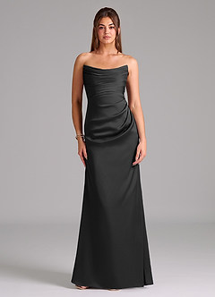 Azazie Lucille Bridesmaid Dresses Black Mermaid Strapless Stretch Satin Convertible Dress image1
