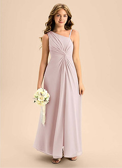 Azazie Brooke Junior Blushing Pink A-Line Side Slit Chiffon Dress image1