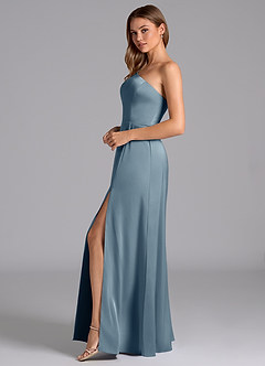 Azazie Trina Kleider zum Anprobieren zu Hause A-Linie One-Shoulder Stretch-Satin Kleid Staubblau image5