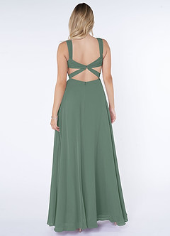 Azazie Nahrin Brautjungfernkleider A-Linie V-Hals Gefaltet Chiffon Kleid Eukalyptus image2