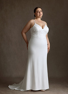 Azazie Kita Vestidos de novia Vestido Diamante Blanco de Crepé elástico de Corte Sirena con Encaje image7