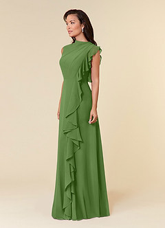 Azazie Narine vestidos de madre de la novia Vestido de Albahaca de Gasa de Corte en A con Cuello alto plisado image2