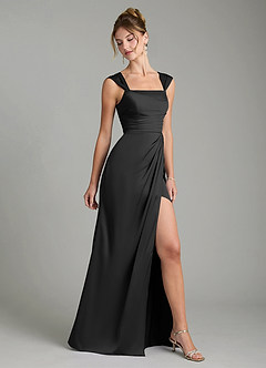 Azazie Filippa Bridesmaid Dresses Black A-Line Pleated Stretch Satin Dress image5