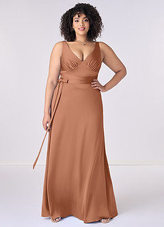 Barbie ♥ Azazie Final Sale Bronzer A-Line Bow Stretch Satin Dress image6