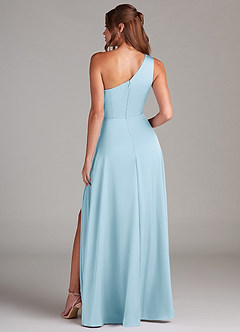 Azazie Brooke Robes de demoiselle d'honneur Robe Trapèze en Satin extensible Ue épaule Bleu Ciel image7