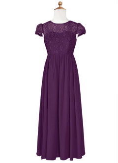Azazie Delevingne Junior Grape A-Line Lace Chiffon Dress image6