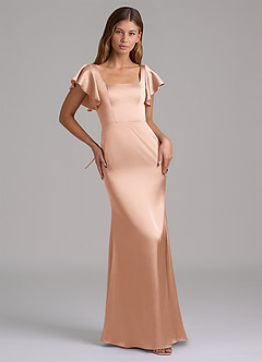 Azazie Elkie Bridesmaid Dresses Rose Gold Mermaid Square Neckline Stretch Satin Dress image5