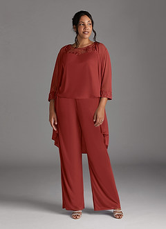 Azazie Frances Mother of the Bride Dresses Rust Jumpsuit/Pantsuit Scoop Mesh Dress image11