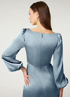 Azazie Mel Bridesmaid Dresses Dusty Blue Sheath Long Sleeve Stretch Satin Dress image6