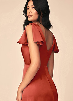 Azazie Soren Brautjungfernkleider A-Linie Plissee Stretch-Satin Kleid Rost image5